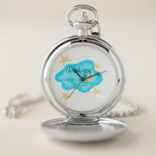 Moon star clouds watercolor baby shower add name t pocket watch