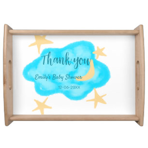 Moon star clouds watercolor baby shower add name t serving tray