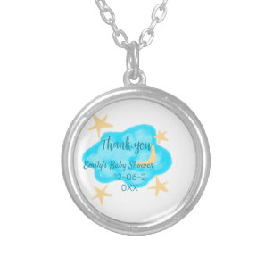 Moon star clouds watercolor baby shower add name t silver plated necklace