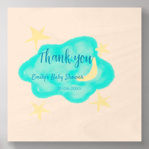 Moon star clouds watercolor baby shower add name t wood photo tile