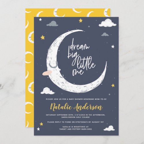 moon  star cute night sky blue yellow baby shower