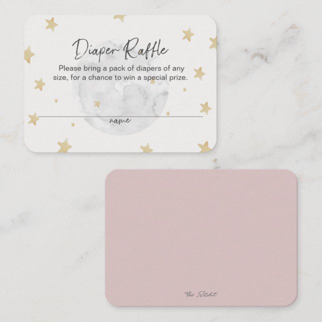 Moon Star Girl Pink Diaper Raffle Baby Shower Card (Front/Back)