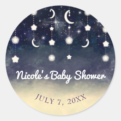 Moon Star Glow Celestial Watercolor Baby Shower Classic Round Sticker