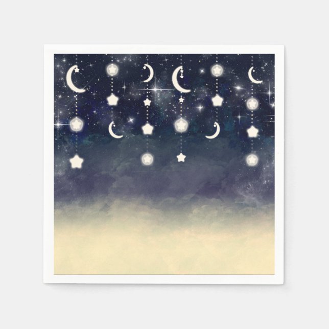 Moon Star Glow Celestial Watercolor Baby Shower Napkins (Front)