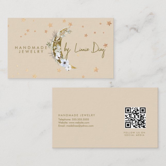 Moon Star Handmade Jewelry Artist Faux Gold  B Business Card (Front/Back)