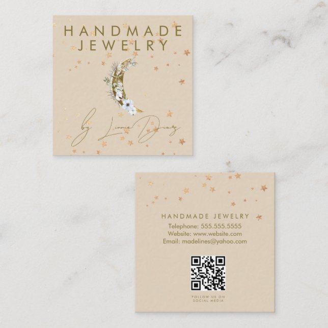 Moon Star Handmade Jewelry Artist Faux Gold C Square Business Card (Front/Back)
