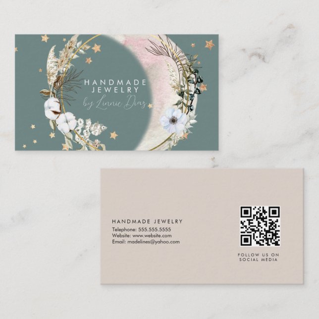 Moon Star Handmade Jewelry Artist Faux Gold D Business Card (Front/Back)