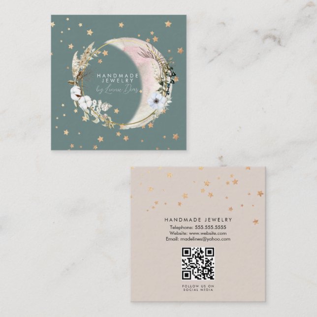 Moon Star Handmade Jewelry Artist Faux Gold E Square Business Card (Front/Back)