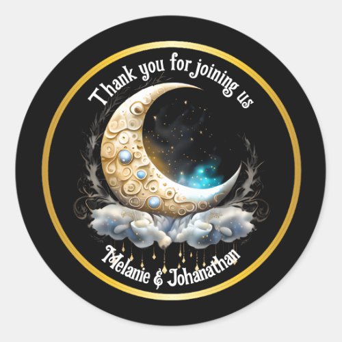 Moon starry night sky celestial chic elegant classic round sticker