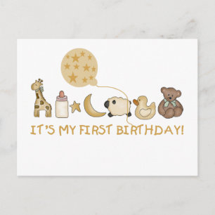 Moon,Stars, and Animals First Birthday Postcard