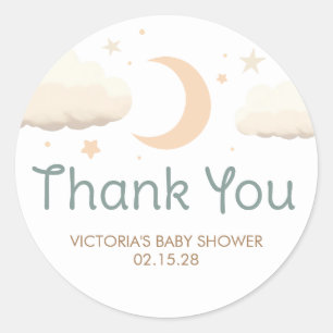 Moon Stars and Clouds Elegant Cute Thank You Classic Round Sticker