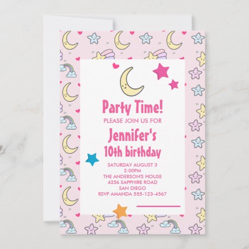 Moon Stars and Clouds Pattern Birthday Party Invitation