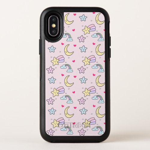 Moon Stars and Clouds Pattern on Pastel Pink OtterBox Symmetry iPhone X Case