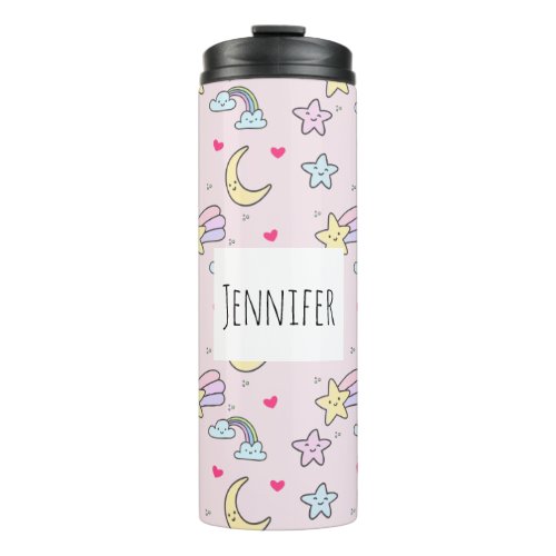 Moon Stars and Clouds Pattern on Pink Thermal Tumbler