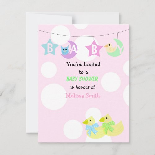 Moon Stars and Ducks Baby Shower Invitation