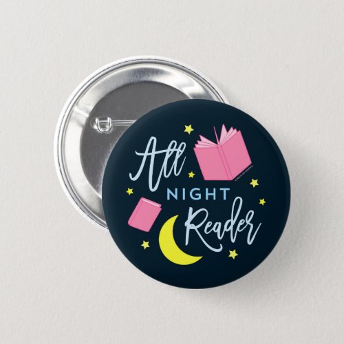 Moon Stars and Pink Books All Night Reader Button