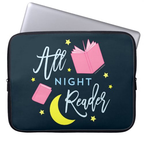 Moon Stars and Pink Books All Night Reader Laptop Sleeve