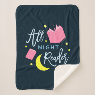 Moon Stars and Pink Books All Night Reader Sherpa Blanket