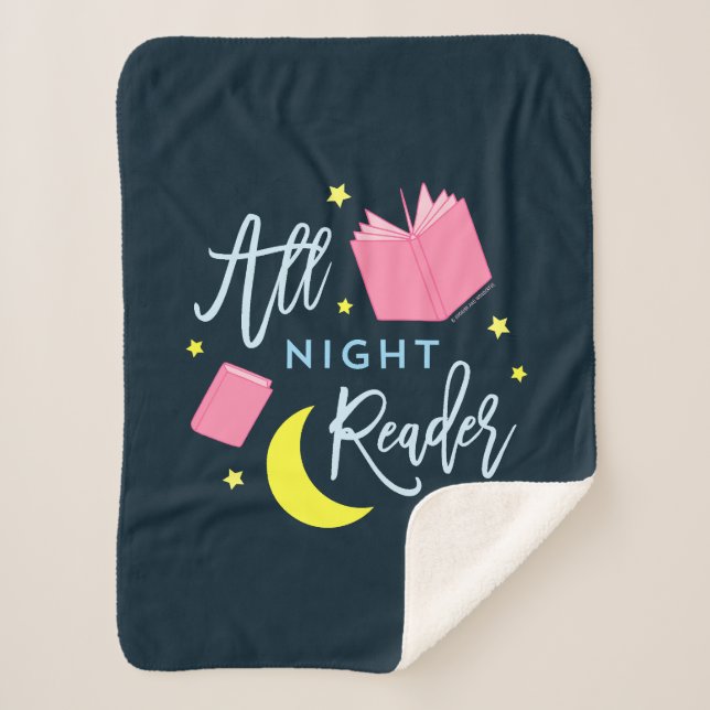 Moon Stars and Pink Books All Night Reader Sherpa Blanket (Front)