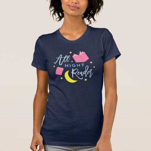 Moon Stars and Pink Books All Night Reader T_Shirt