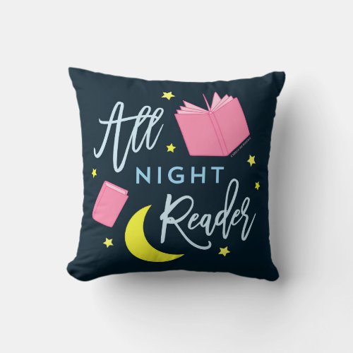 Moon Stars and Pink Books All Night Reader Throw Pillow