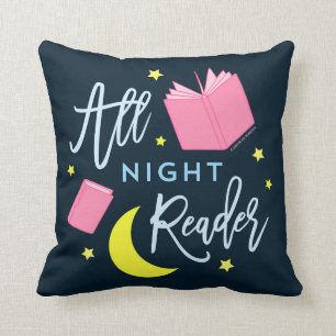 Moon Stars and Pink Books All Night Reader Throw Pillow