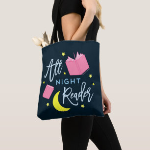Moon Stars and Pink Books All Night Reader Tote Bag