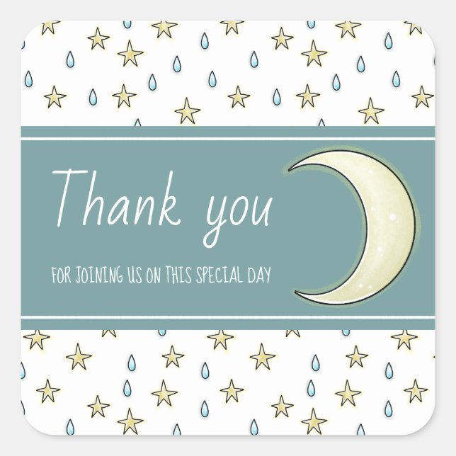 Moon, stars and Raindrops Thank you Square Sticker (Front)