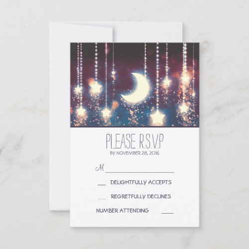 moon stars and string of lights wedding RSVP cards