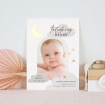 Moon Stars Arch Photo Gray Birth Announcement