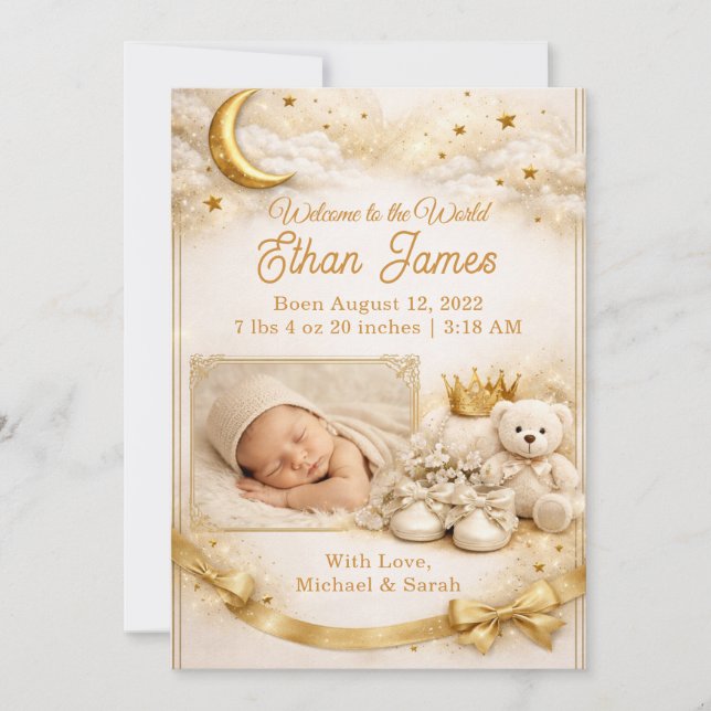 Moon Stars Baby Boy Announcement (Front)