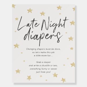 Moon Stars Baby Shower Late Night Diaper 16x20Sign Foam Board