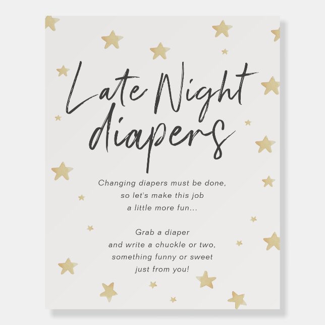 Moon Stars Baby Shower Late Night Diaper 16x20Sign Foam Board (Front)