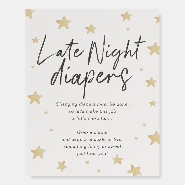 Moon Stars Baby Shower Late Night Diapers Sign (Front)