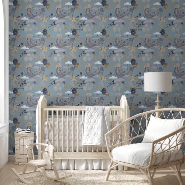 Moon, stars, balloons kids room wallpaper (Kids)