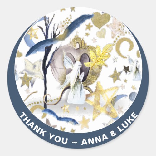 *~* Moon Stars Bats Fairy Tale Glitter Castle Classic Round Sticker