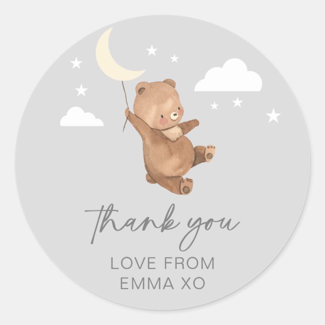 Moon Stars Bear Baby Shower Classic Round Sticker (Front)