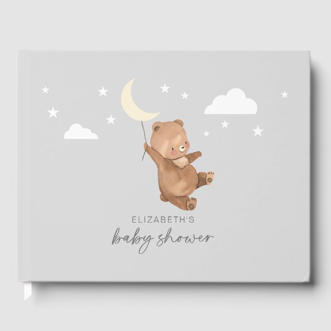 Moon Stars Bear Baby Shower Guest Book (Front)
