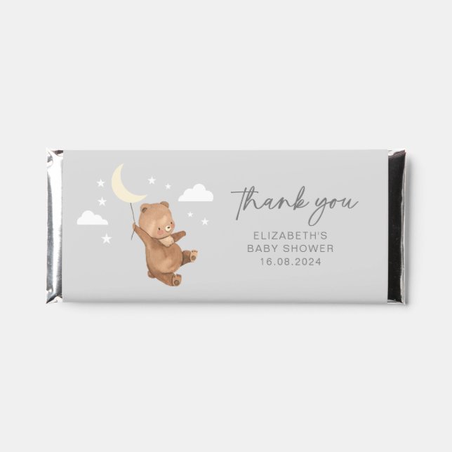 Moon Stars Bear Baby Shower Hershey Bar Favors (Front)