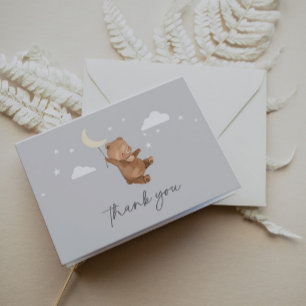 Moon Stars Bear Baby Shower Letterpress Thank You Card