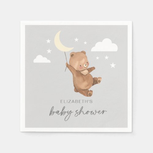 Moon Stars Bear Baby Shower Napkins