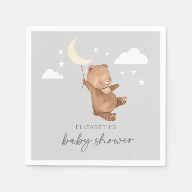 Moon Stars Bear Baby Shower Napkins (Front)