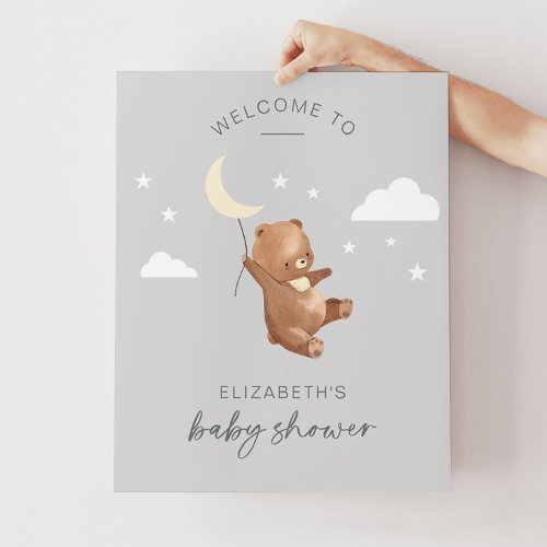 Moon Stars Bear Baby Shower Welcome Poster