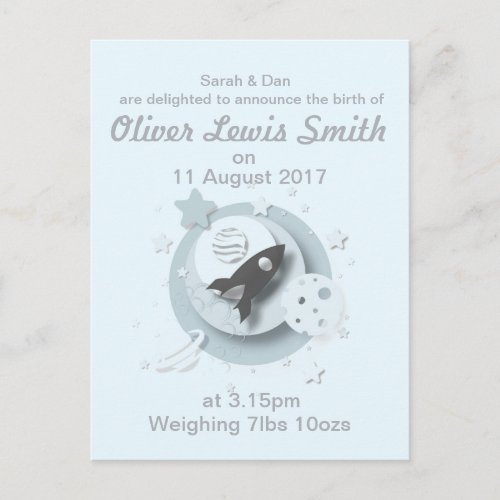 Moon  Stars Birth Announcement Postcard