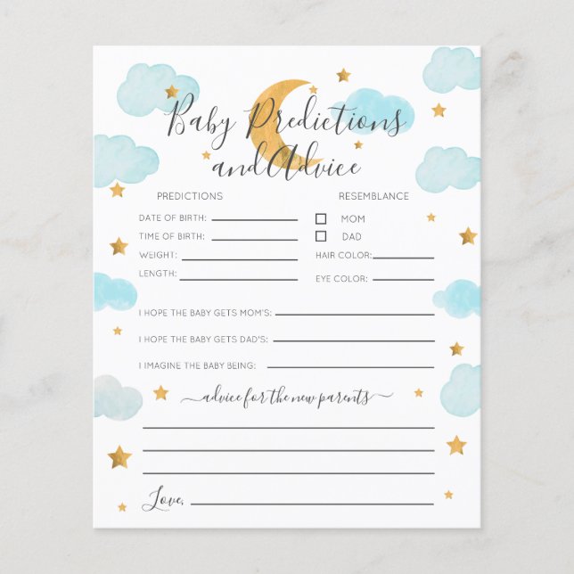 Moon & Stars Blue Baby Predictions and Advice (Front)