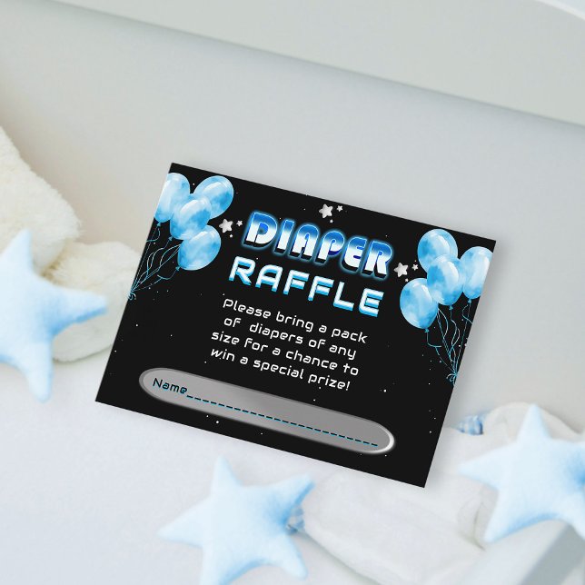 Moon Stars Blue Balloons Diaper Raffle Baby Shower Enclosure Card (Creator Uploaded)