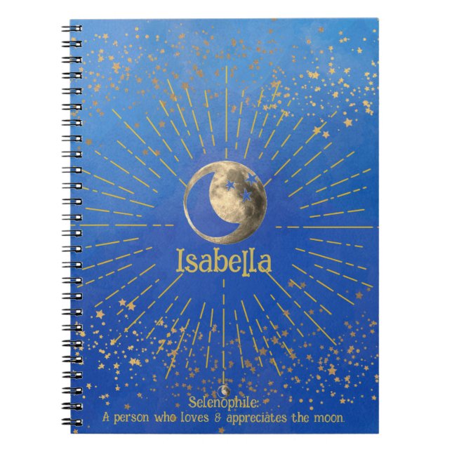 Moon Stars Blue Love Galaxy Sky Monogram Notebook (Front)