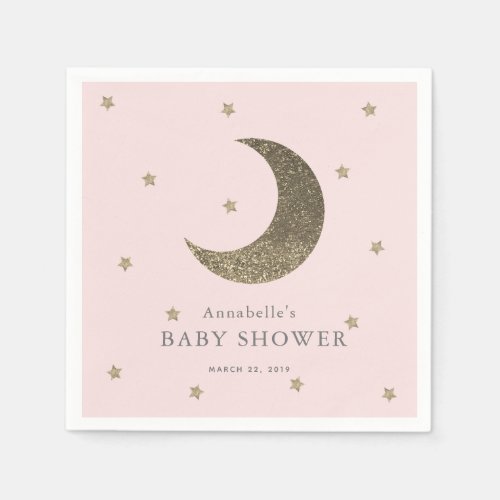 Moon  Stars Blush Pink Baby Shower Paper Napkins