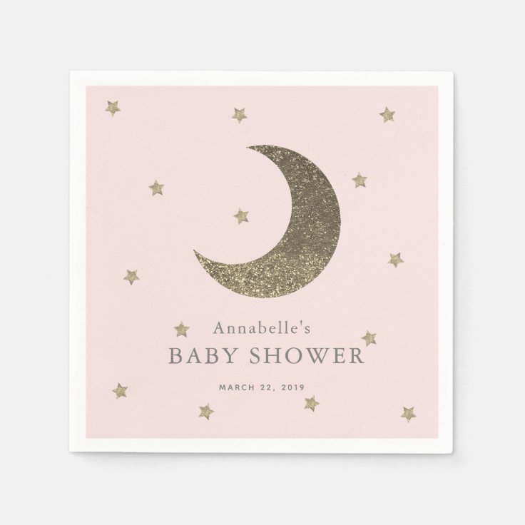 Moon & Stars Blush Pink Baby Shower Paper Napkins Zazzle