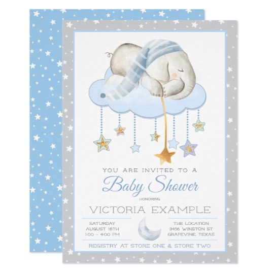 Moon Stars Boy Elephant Baby Shower Invitations Zazzle Com